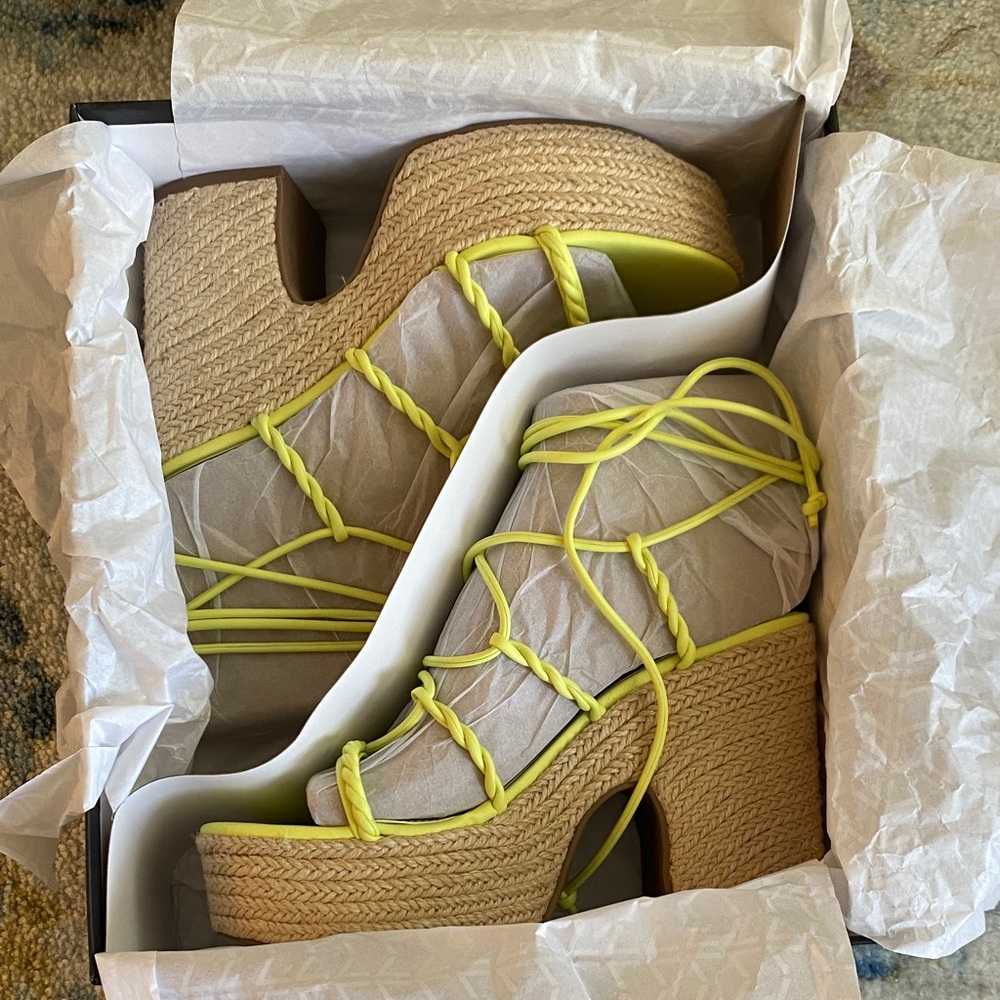 Marc Fisher Yellow and Tan Platform Sandals
